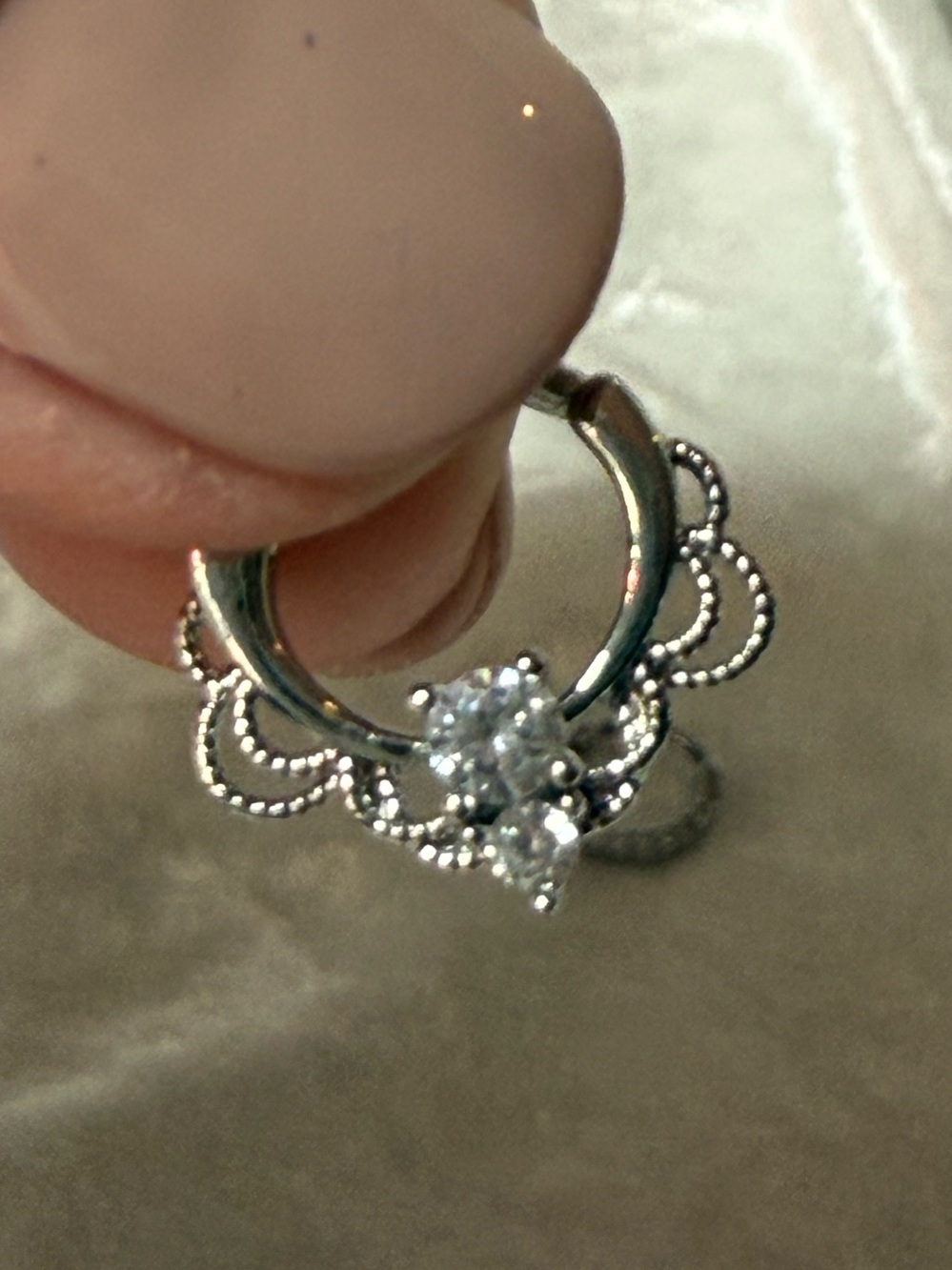 Septum Ring Set Silver Tone CZ - 7 Pieces Feminine Dainty Sparkly Body Jewelry - Picture 3 of 11